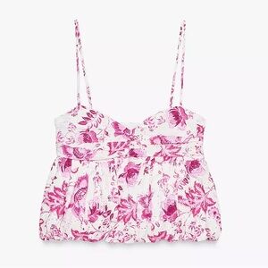 ZARA PRINTED TOP WITH OPENWORK EMBROIDERY-LARGE- NWT-Bundles/Offers👍